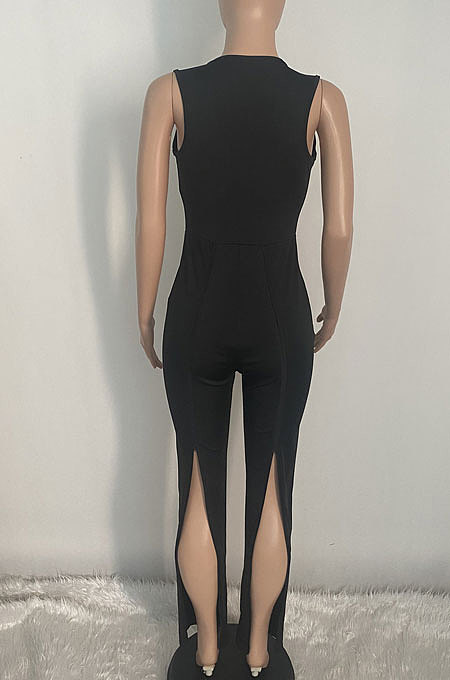 Zipper Sexy Sleeveless Pure Color Bodycon Jumpsuits XQ1104