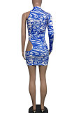 Fashion Sexy Casual Positioning Printing Single Sleeve Off Shoulder Mini Dress GHH008