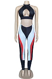 Sexy Backless Color Matching Positioning Print Two-Piece WM2133