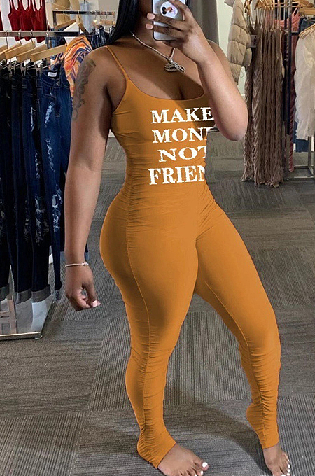 Sexy Sling Print Letter Jumpsuits WM2134 