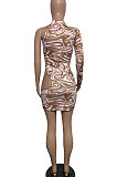 Fashion Sexy Casual Positioning Printing Single Sleeve Off Shoulder Mini Dress GHH008