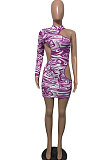Fashion Sexy Casual Positioning Printing Single Sleeve Off Shoulder Mini Dress GHH008