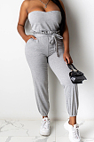 Fashion Sexy Boob Tube Top Belt Lace Waistband Jumpsuits WM2132