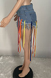 Eyelet Coloured Ribbon Tassel Denim Shorts XQ1107