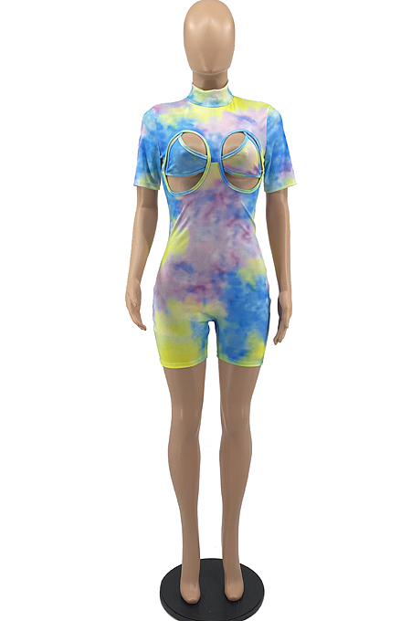 Digital Printing Half Turtle Neck Sexy Night Club Jumpsuits YYF8197