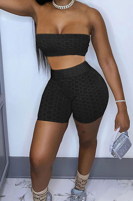Pure Color Multi Boob Tube Top Shorts Yoga Sport Two-Pieces AMM8339