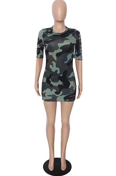 Cute Camouflage Hurnt Flowers Dresses YMM9061