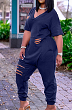 Fashion Women Hurnt Flowers Loose V Neck Jumpsuits YT3263
