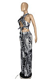 Stripe Printing Bandeau Bra Wide-legged pants Sest CY1316