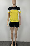 Fashion Casual Spliced Shorts Short Sleeves Pure Color Sets ML7429