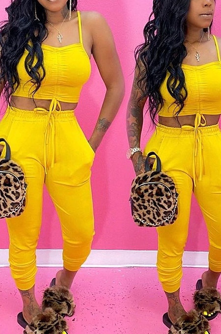 Sling Midriff Pocket Casual Sexy Fashion Two-Piece SMD2026