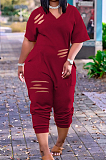 Fashion Women Hurnt Flowers Loose V Neck Jumpsuits YT3263