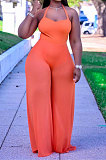 Pure Color Condole Belt Hang A Neck Bind Casual Wide Leg Jumpsuits SN390092