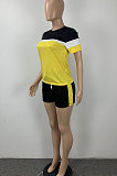 Fashion Casual Spliced Shorts Short Sleeves Pure Color Sets ML7429