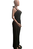 Pure Color Condole Belt Hang A Neck Bind Casual Wide Leg Jumpsuits SN390092