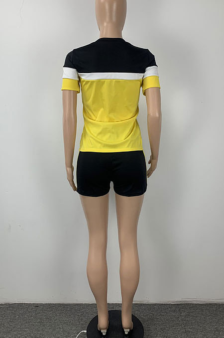 Fashion Casual Spliced Shorts Short Sleeves Pure Color Sets ML7429