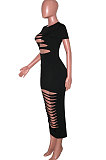 Sexy Pure Color Burnt Flower Fashion Temperament Long Dress SN390084