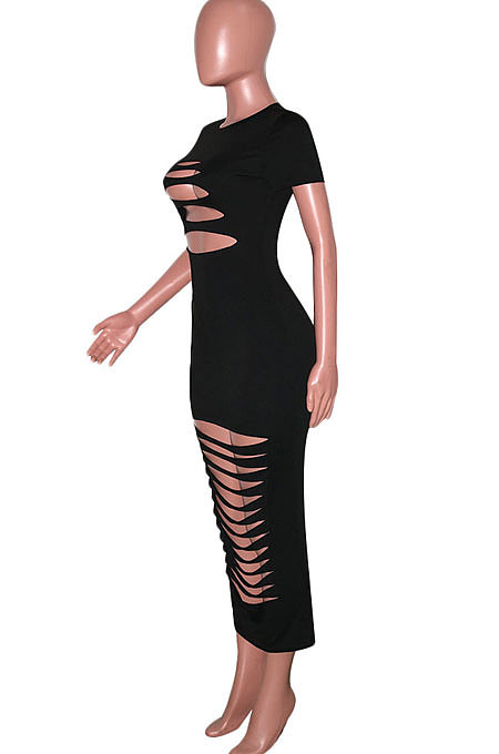 Sexy Pure Color Burnt Flower Fashion Temperament Long Dress SN390084