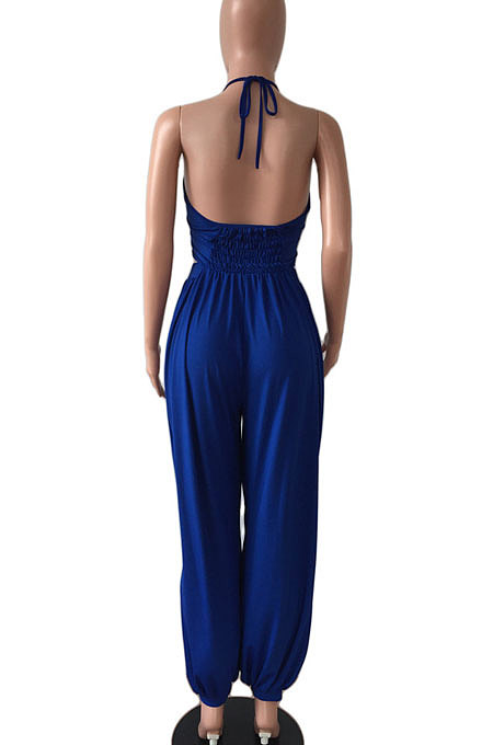 Hang A Neck Backless Dark V Neck Irregularity Wide Leg Jumpsuits AMM8040