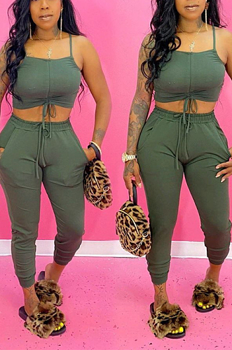 Sling Midriff Pocket Casual Sexy Fashion Two-Piece SMD2026