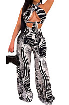 Stripe Printing Bandeau Bra Wide-legged pants Sest CY1316