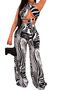 Stripe Printing Bandeau Bra Wide-legged pants Sest CY1316