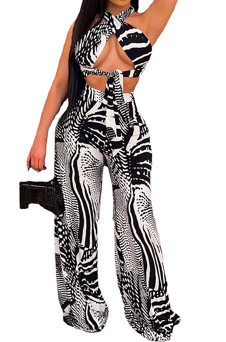 Stripe Printing Bandeau Bra Wide-legged pants Sest CY1316