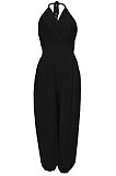 Hang A Neck Backless Dark V Neck Irregularity Wide Leg Jumpsuits AMM8040