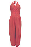 Hang A Neck Backless Dark V Neck Irregularity Wide Leg Jumpsuits AMM8040