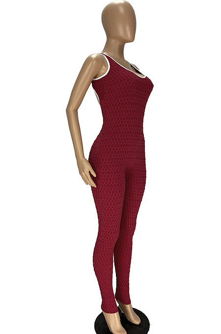 Pure Color Bubble Jacquard Vest Cross Jumpsuits YT3259 