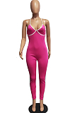 Tight Mid Waist Contarst Color Sling Cross Jumpsuits H1626