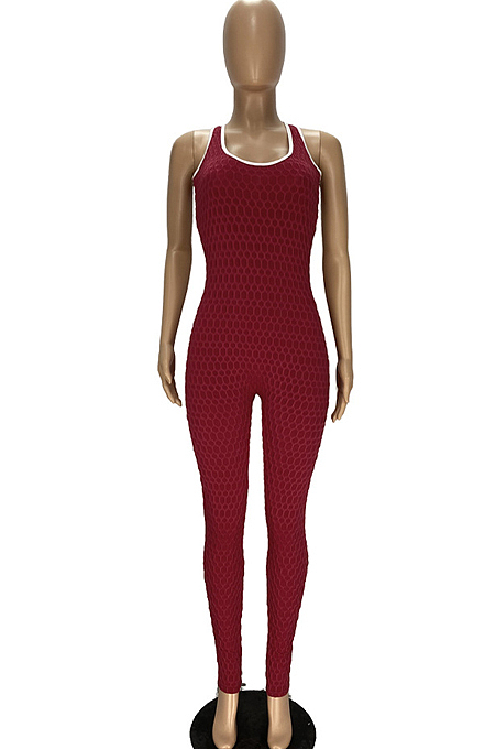 Pure Color Bubble Jacquard Vest Cross Jumpsuits YT3259 