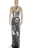 Stripe Printing Bandeau Bra Wide-legged pants Sest CY1316