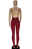 Pure Color Bubble Jacquard Vest Cross Jumpsuits YT3259 