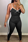 Tight Mid Waist Contarst Color Sling Cross Jumpsuits H1626