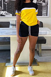 Fashion Casual Spliced Shorts Short Sleeves Pure Color Sets ML7429