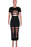 Sexy Pure Color Burnt Flower Fashion Temperament Long Dress SN390084