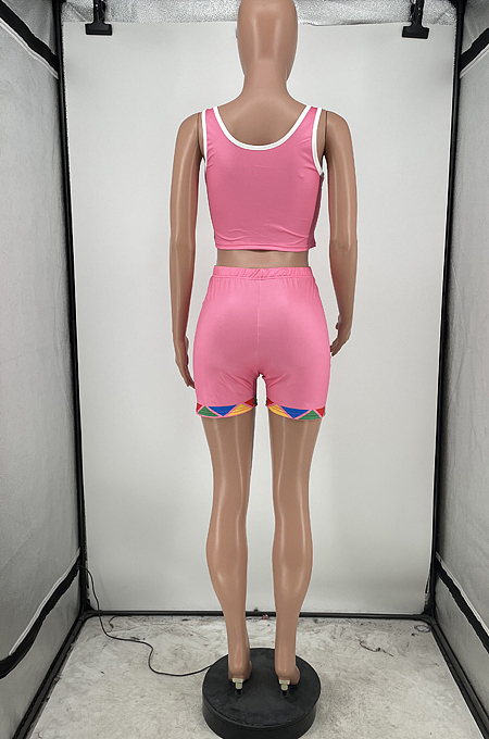 Fashion Pure Color Offset Printing Print Vest Two-Piece HG106