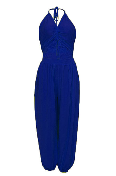 Hang A Neck Backless Dark V Neck Irregularity Wide Leg Jumpsuits AMM8040