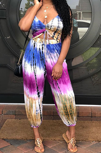 Hang A Neck Backless Dark V Neck Irregularity Wide Leg Jumpsuits AMM8110