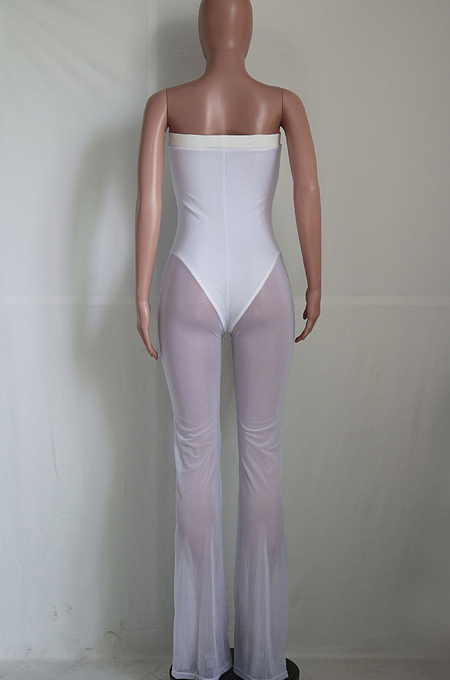 Fashion Sexy Pure Color Backless Boob Tube Top Net Yarny Jumpsuits SY8804