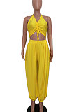 Hang A Neck Backless Dark V Neck Irregularity Wide Leg Jumpsuits AMM8040