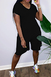 Night Club Pure Color V Neck Zipper Jumpsuits HG107