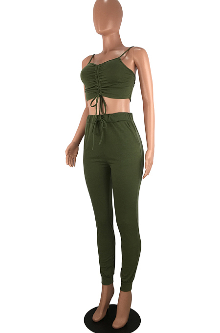 Sling Midriff Pocket Casual Sexy Fashion Two-Piece SMD2026