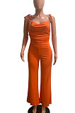 Pure Color Shoulders Bind Casual Wide Leg Jumpsuits SN390090