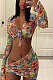 Women Midriff Long Sleeve Irregularity Drawsting Three-Piece Shirts MDF5225