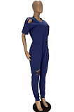 Fashion Women Hurnt Flowers Loose V Neck Jumpsuits YT3263
