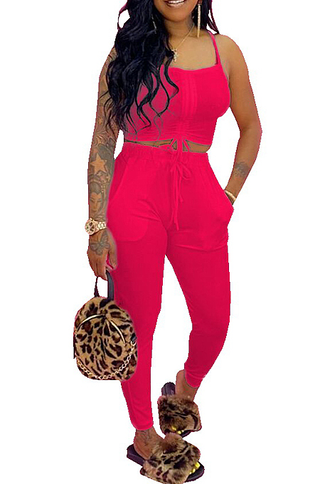 Sling Midriff Pocket Casual Sexy Fashion Two-Piece SMD2026