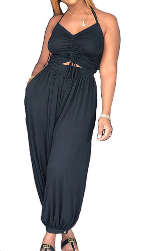 Hang A Neck Backless Dark V Neck Irregularity Wide Leg Jumpsuits AMM8040