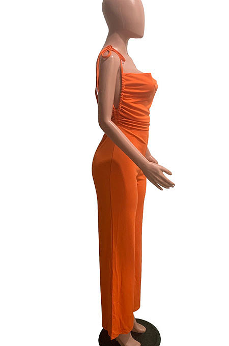 Pure Color Shoulders Bind Casual Wide Leg Jumpsuits SN390090
